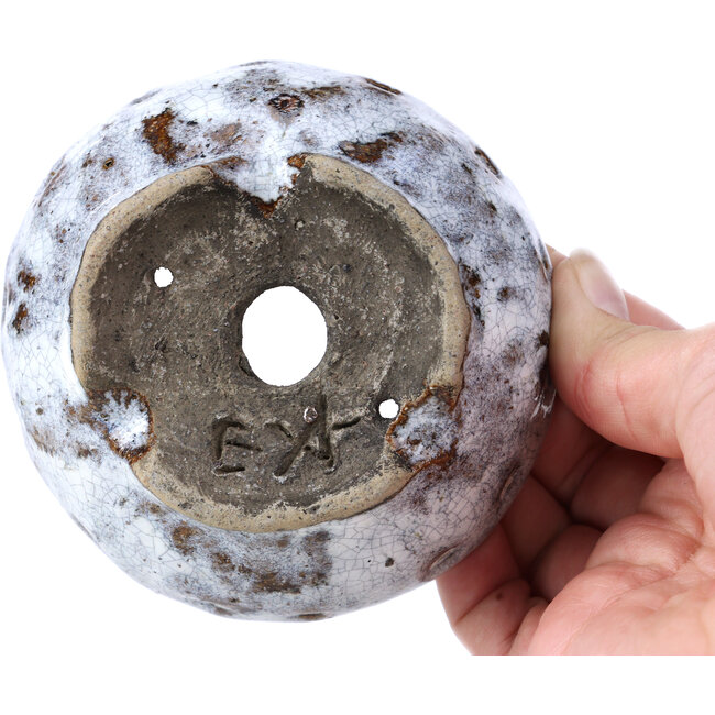 Pot à bonsaï rond craquelé blanc par Bunzan - 100 x 100 x 45 mm