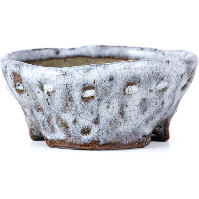 Ronde witte craquelé bonsai pot van Bunzan - 92 x 88 x 41 mm