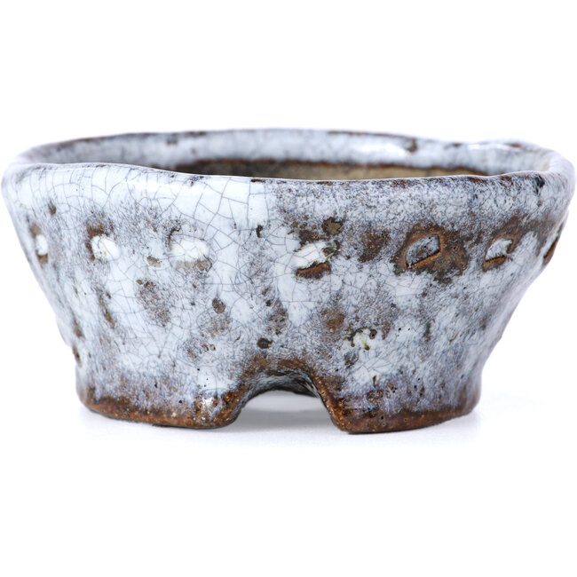 Vaso per bonsai rotondo bianco craquelé di Bunzan - 92 x 88 x 41 mm