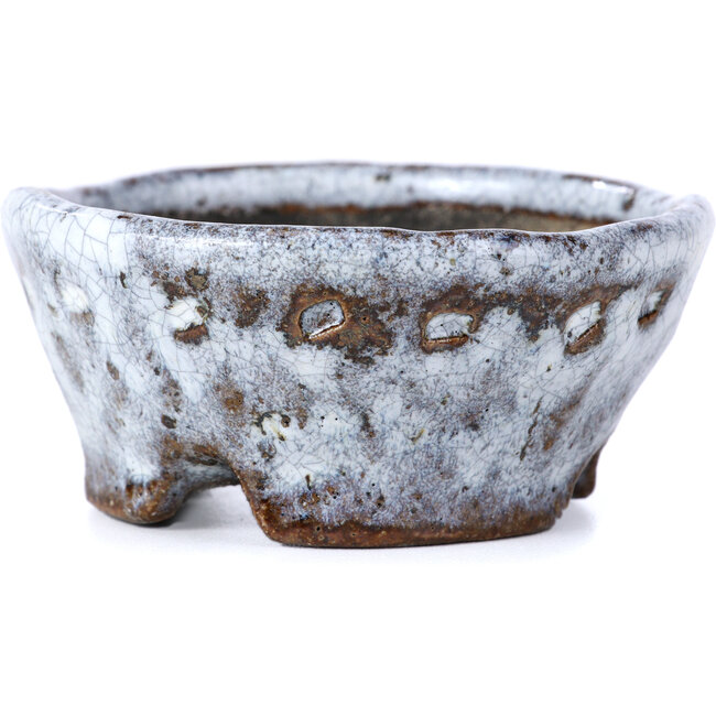 Pot à bonsaï rond craquelé blanc par Bunzan - 92 x 88 x 41 mm