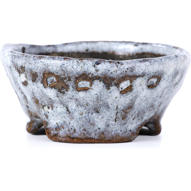 Vaso per bonsai rotondo bianco craquelé di Bunzan - 92 x 88 x 41 mm