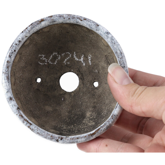 Runde weiße Craquelé-Bonsaischale von Bunzan - 92 x 88 x 41 mm