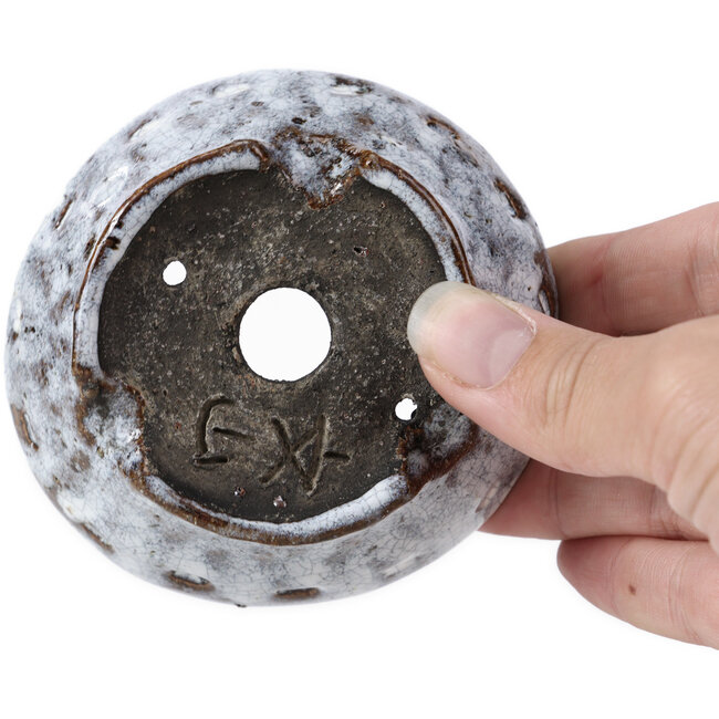 Pot à bonsaï rond craquelé blanc par Bunzan - 92 x 88 x 41 mm