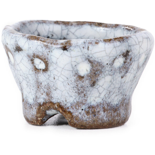 Vaso per bonsai rotondo bianco craquelé di Bunzan - 47 x 47 x 30 mm