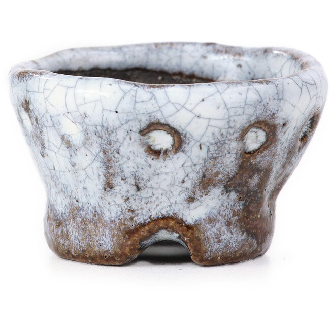Pot à bonsaï rond craquelé blanc par Bunzan - 47 x 47 x 30 mm
