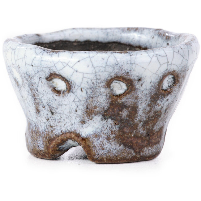 Ronde witte craquelé bonsai pot van Bunzan - 47 x 47 x 30 mm