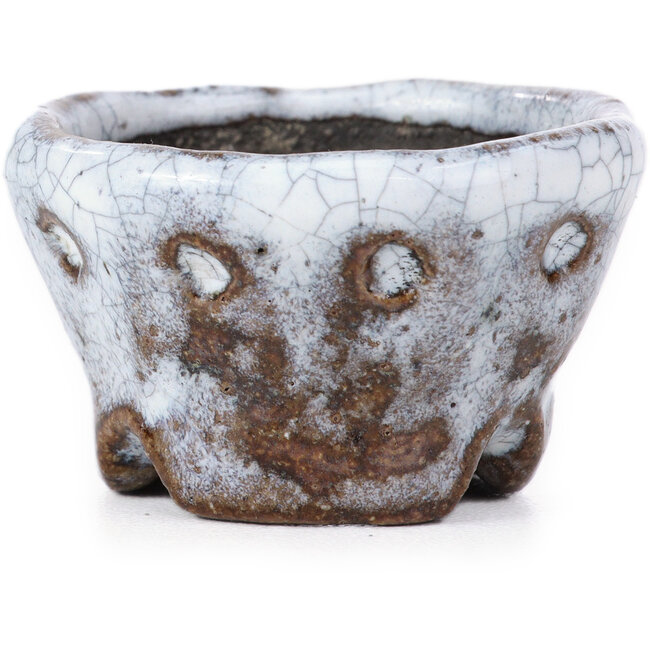 Ronde witte craquelé bonsai pot van Bunzan - 47 x 47 x 30 mm