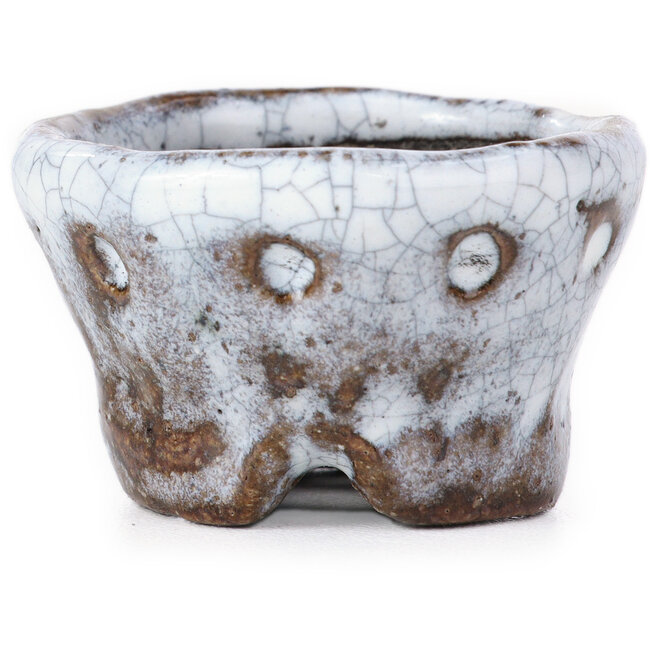 Maceta de bonsái redonda blanca craquelé de Bunzan - 47 x 47 x 30 mm
