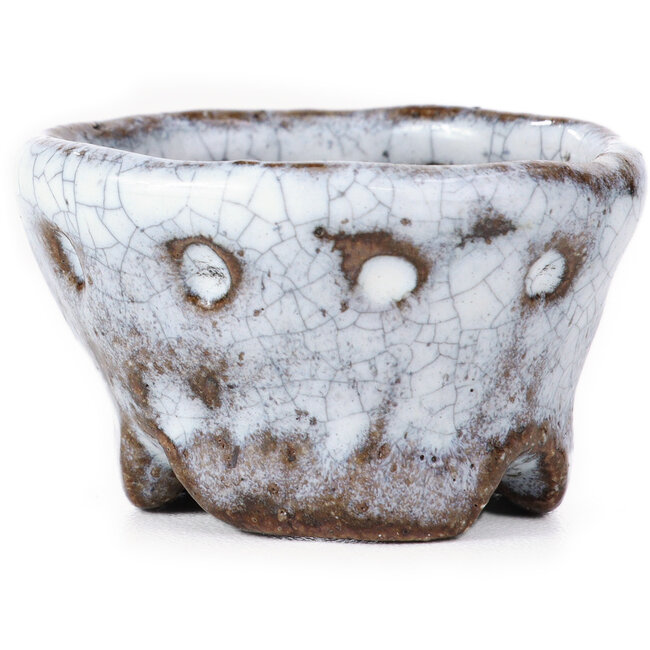 Vaso per bonsai rotondo bianco craquelé di Bunzan - 47 x 47 x 30 mm