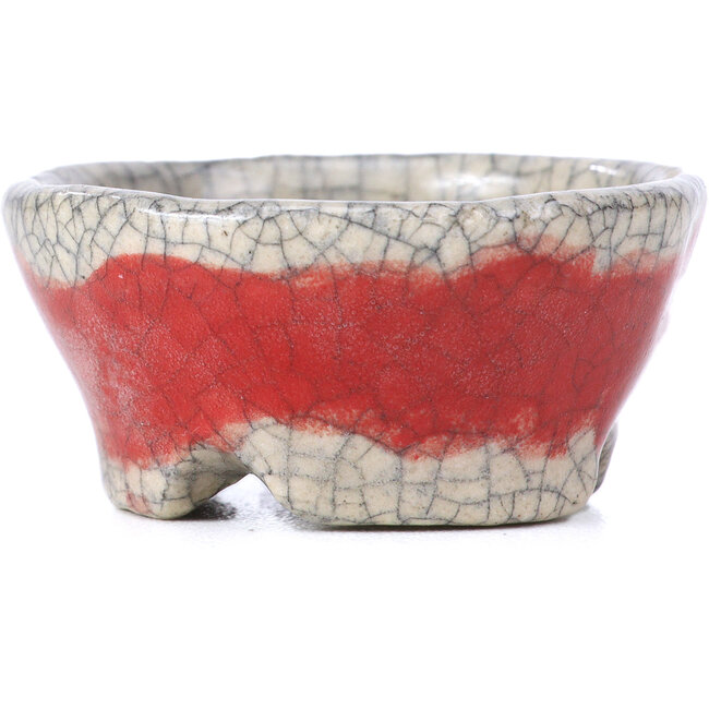 Round red bonsai pot by Bunzan - 50 x 50 x 23 mm