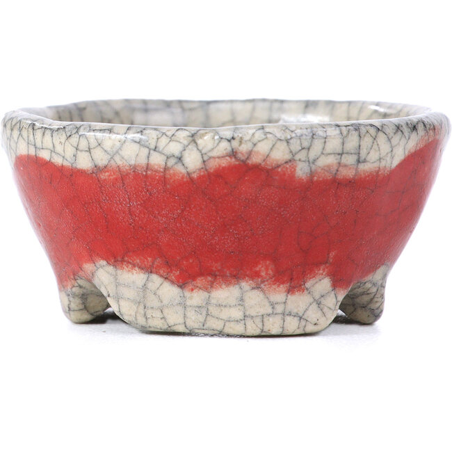 Round red bonsai pot by Bunzan - 50 x 50 x 23 mm