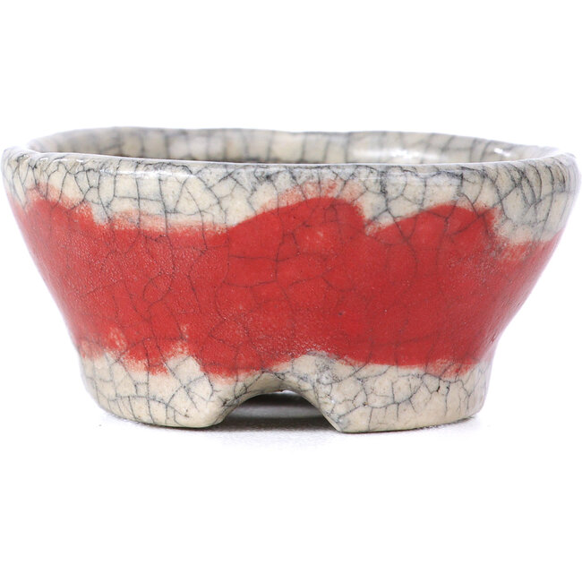 Round red bonsai pot by Bunzan - 50 x 50 x 23 mm