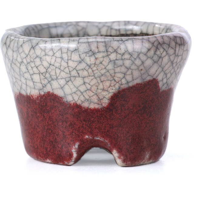 Round red bonsai pot by Bunzan - 51 x 51 x 34 mm