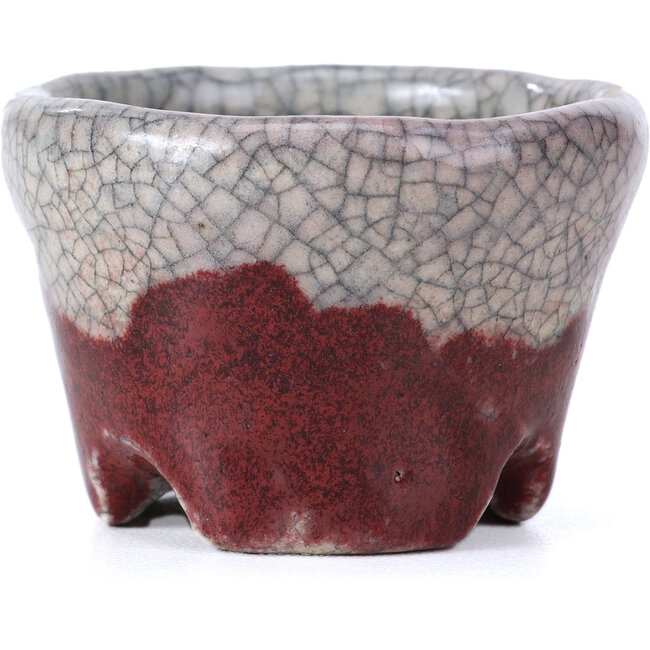 Round red bonsai pot by Bunzan - 51 x 51 x 34 mm