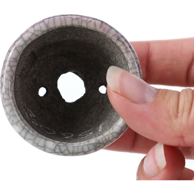 Round red bonsai pot by Bunzan - 51 x 51 x 34 mm