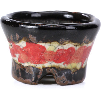  Bunzan Vaso per bonsai rotondo multicolore craquelé da 50 mm di Bunzan, Tokoname, Giappone