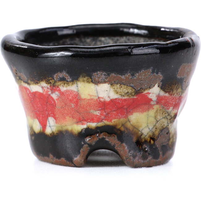 Runde mehrfarbige Craquelé-Bonsaischale von Bunzan - 50 x 50 x 31 mm