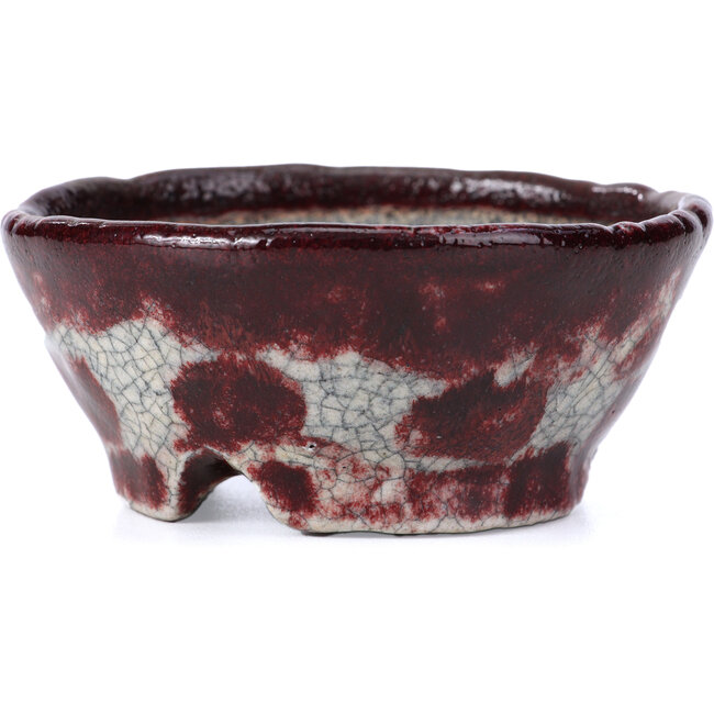 Round white and red bonsai pot by Bunzan - 98 x 97 x 43 mm