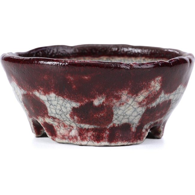 Vaso per bonsai rotondo bianco e rosso di Bunzan - 98 x 97 x 43 mm