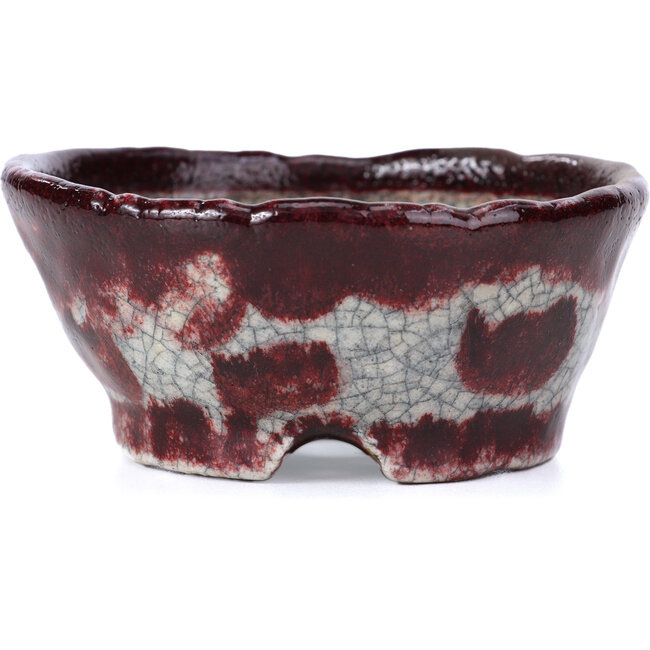 Pot à bonsaï rond blanc et rouge par Bunzan - 98 x 97 x 43 mm