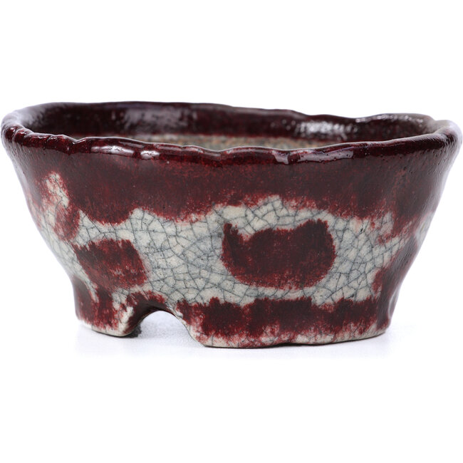 Round white and red bonsai pot by Bunzan - 98 x 97 x 43 mm