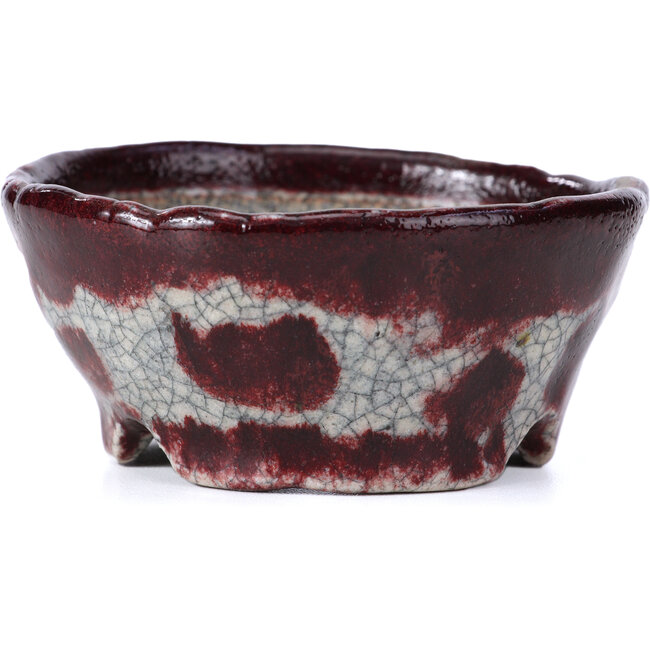 Round white and red bonsai pot by Bunzan - 98 x 97 x 43 mm
