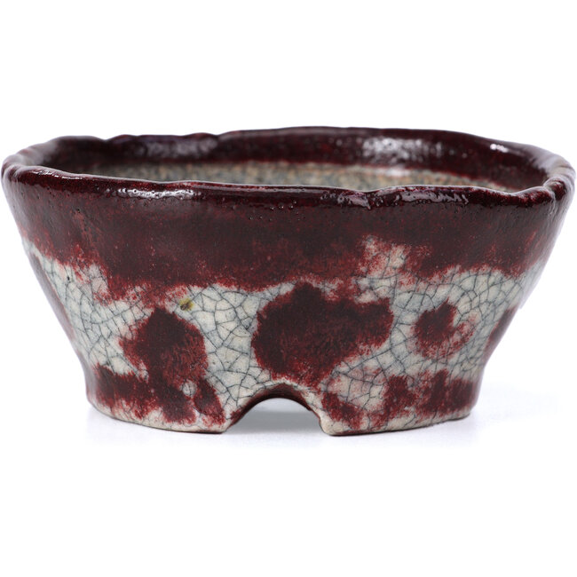 Ronde witte en rode bonsaipot van Bunzan - 98 x 97 x 43 mm
