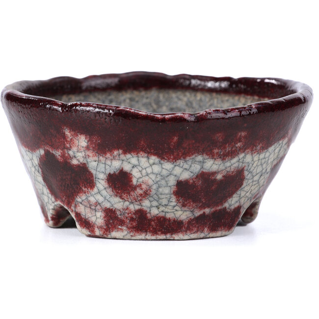 Pot à bonsaï rond blanc et rouge par Bunzan - 98 x 97 x 43 mm