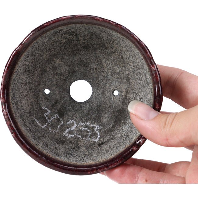 Runde weiße und rote Bonsaischale von Bunzan - 98 x 97 x 43 mm