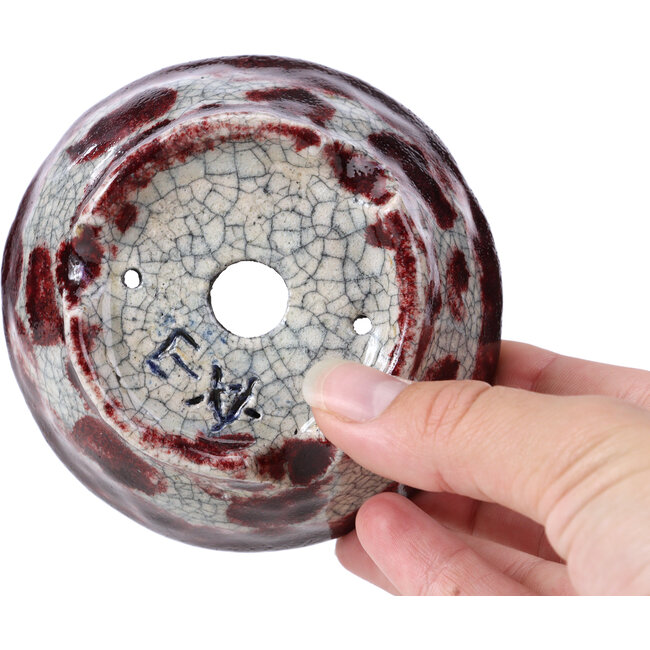 Ronde witte en rode bonsaipot van Bunzan - 98 x 97 x 43 mm