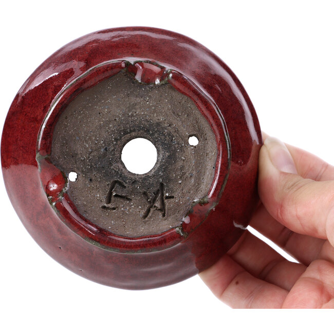 Pot à bonsaï rond rouge par Bunzan - 101 x 101 x 47 mm