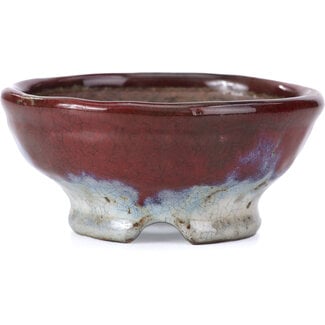  Bunzan 105 mm round red bonsai pot by Bunzan, Tokoname, Japan