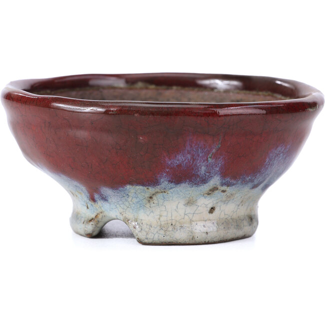Round red bonsai pot by Bunzan - 105 x 105 x 49 mm