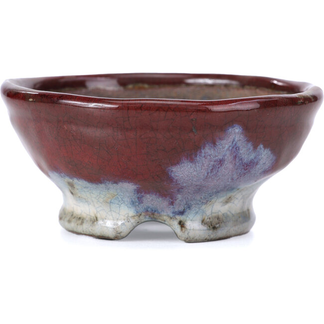 Vaso per bonsai rosso rotondo di Bunzan - 105 x 105 x 49 mm