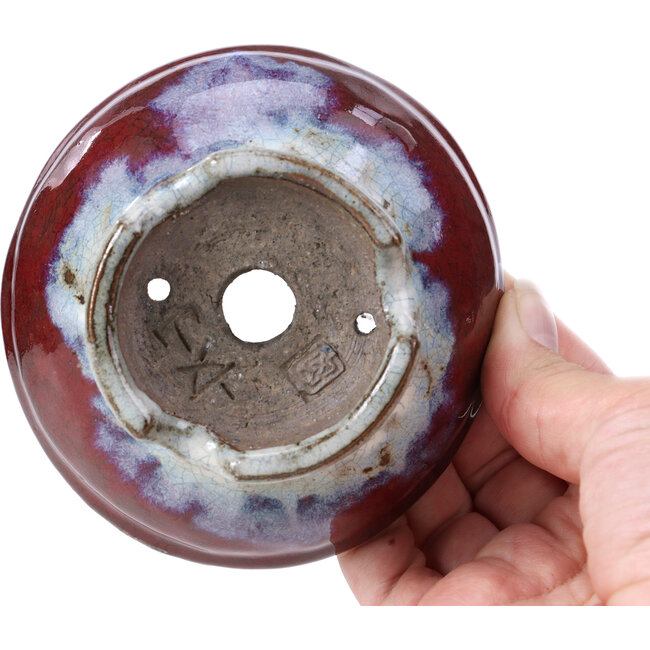 Round red bonsai pot by Bunzan - 105 x 105 x 49 mm