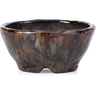  Bunzan 90 mm round brown bonsai pot by Bunzan, Tokoname, Japan