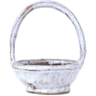  Bunzan 110 mm round white bonsai pot by Bunzan, Tokoname, Japan