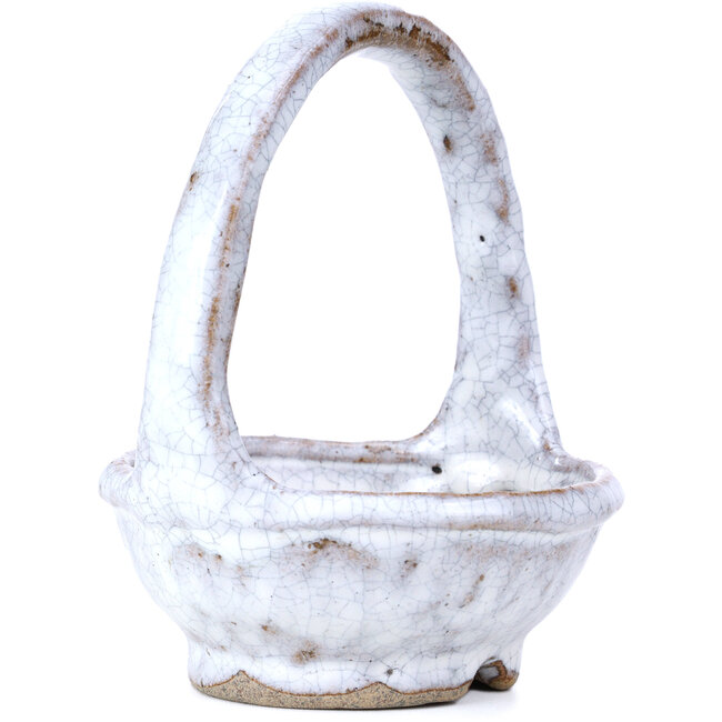 Round white bonsai pot by Bunzan - 110 x 110 x 125 mm