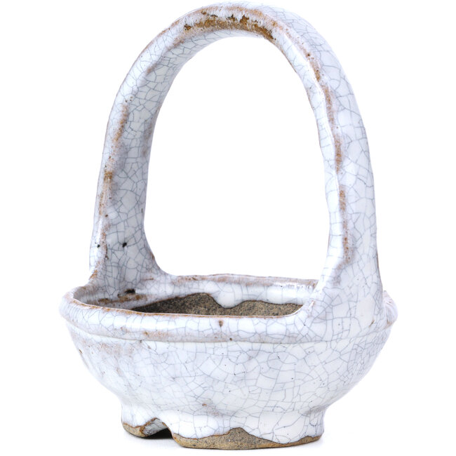 Round white bonsai pot by Bunzan - 110 x 110 x 125 mm