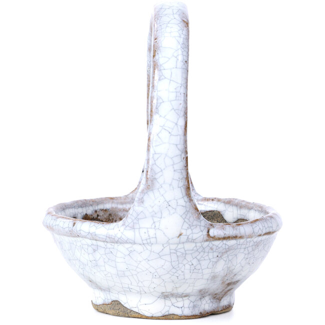 Round white bonsai pot by Bunzan - 110 x 110 x 125 mm