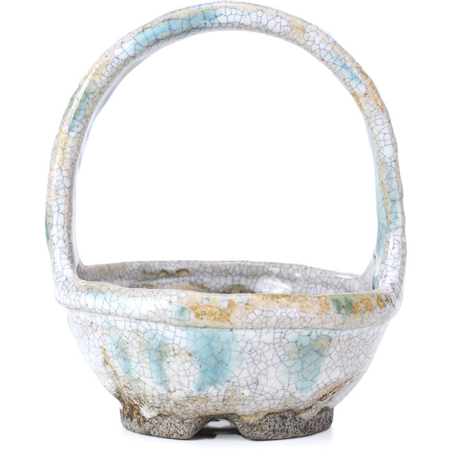 Pot à bonsaï rond blanc et vert par Bunzan - 115 x 115 x 130 mm