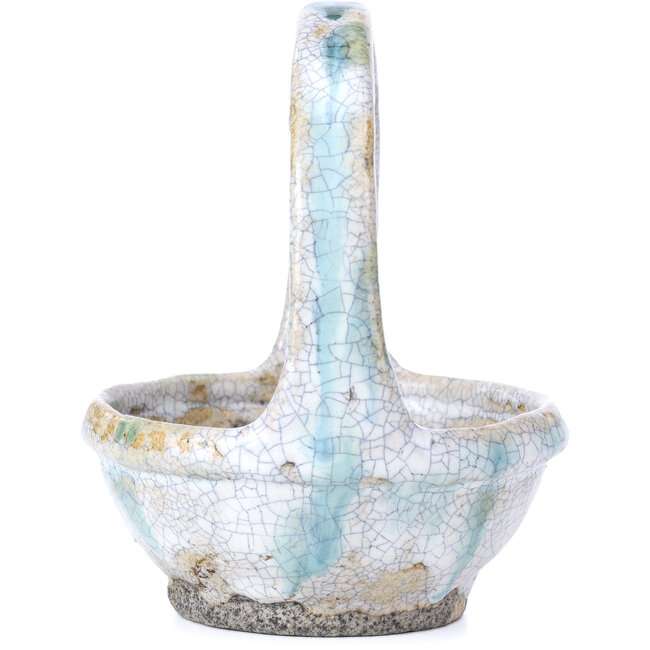 Pot à bonsaï rond blanc et vert par Bunzan - 115 x 115 x 130 mm