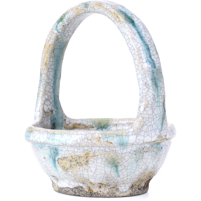 Pot à bonsaï rond blanc et vert par Bunzan - 115 x 115 x 130 mm