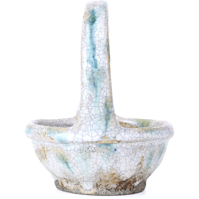 Pot à bonsaï rond blanc et vert par Bunzan - 115 x 115 x 130 mm