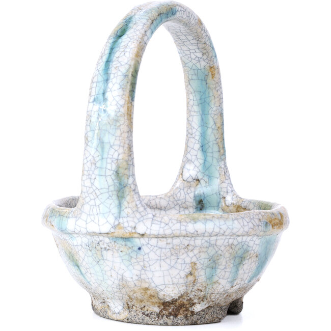 Pot à bonsaï rond blanc et vert par Bunzan - 115 x 115 x 130 mm