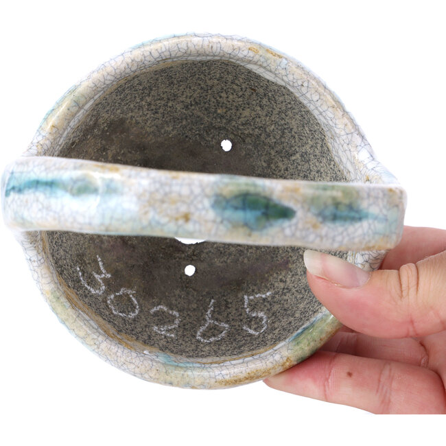 Vaso per bonsai rotondo bianco e verde di Bunzan - 115 x 115 x 130 mm