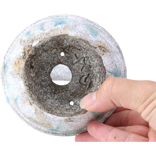 Pot à bonsaï rond blanc et vert par Bunzan - 115 x 115 x 130 mm