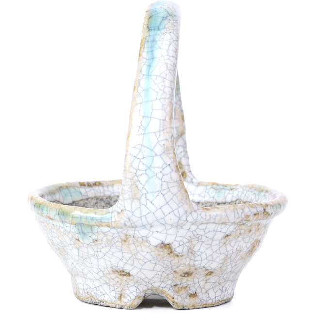 Round white bonsai pot by Bunzan - 100 x 100 x 110 mm