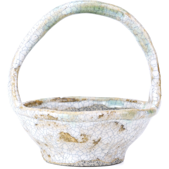 Round white bonsai pot by Bunzan - 100 x 100 x 110 mm