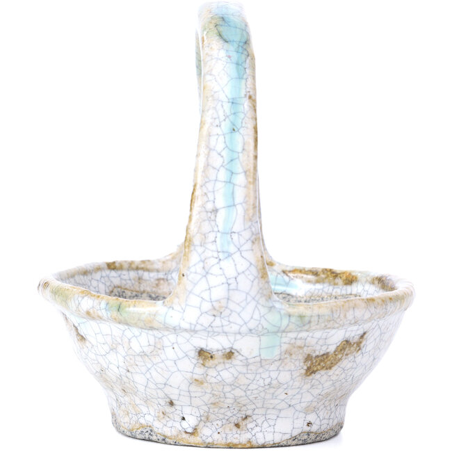 Round white bonsai pot by Bunzan - 100 x 100 x 110 mm